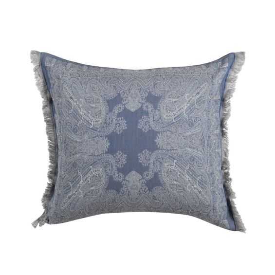 An elegant grey and blue toned cushion with a duck feather inner cushion