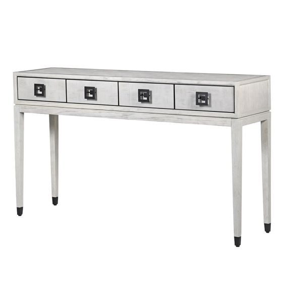 Contemporary luxe white oak console table with four drawers