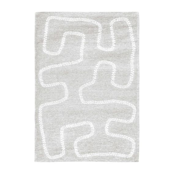 Light grey cotton flat weave rug with white abstract lines
