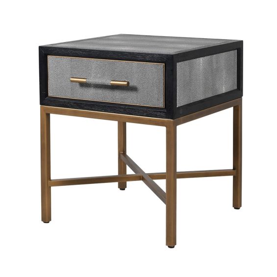 A luxurious grey shagreen side table with one drawer