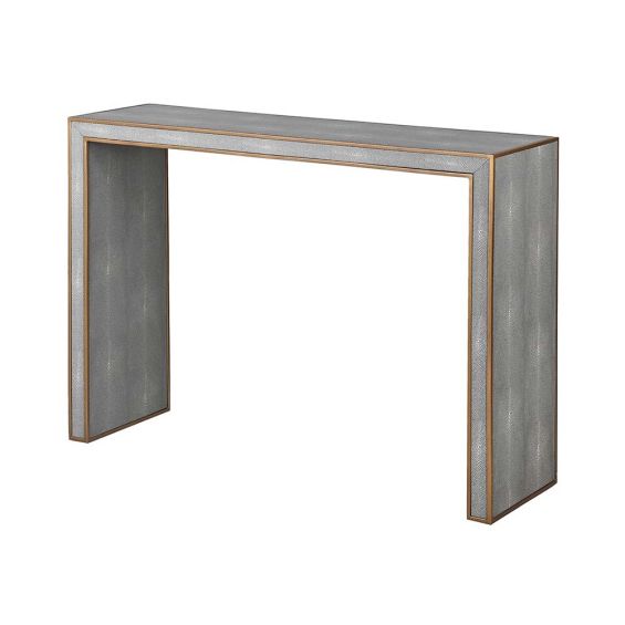 Exquisite shagreen finish console table with brass detailing