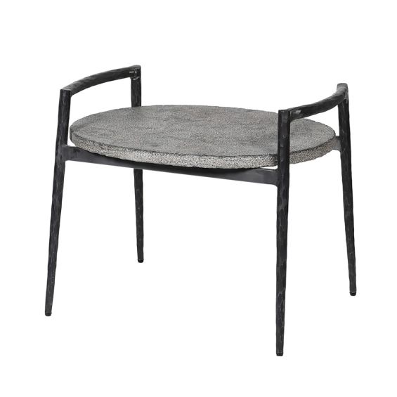 Blue and grey stone side table with black iron legs