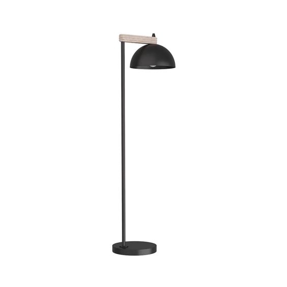 Contemporary blackened iron floor lamp with lime-washed wood swing arm