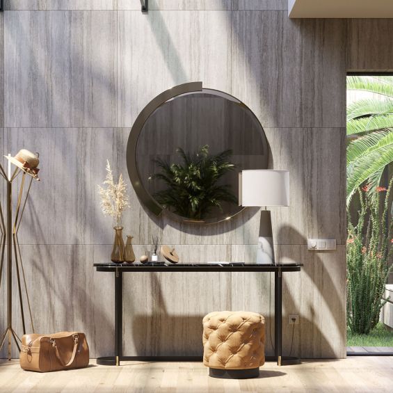 Round mirror with bronze stainless steel finish