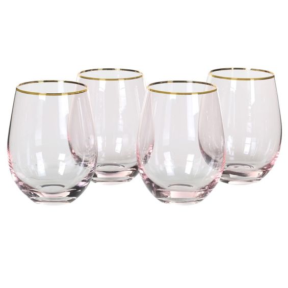 Glamorous modern pink tinted glass tumblers with gold accents