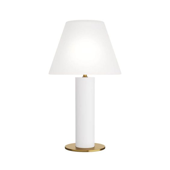 Matte opal glass lamp with round, antique brass steel base