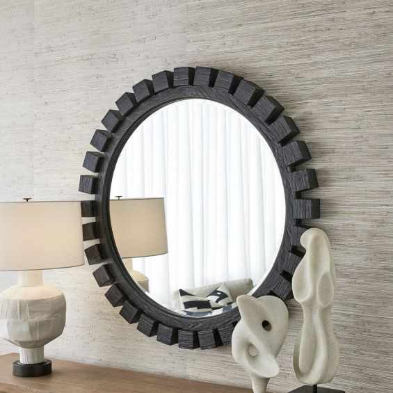 Distressed ebony finish wooden mirror with black square border