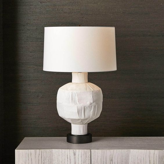 White textured lamp with bronze finished base