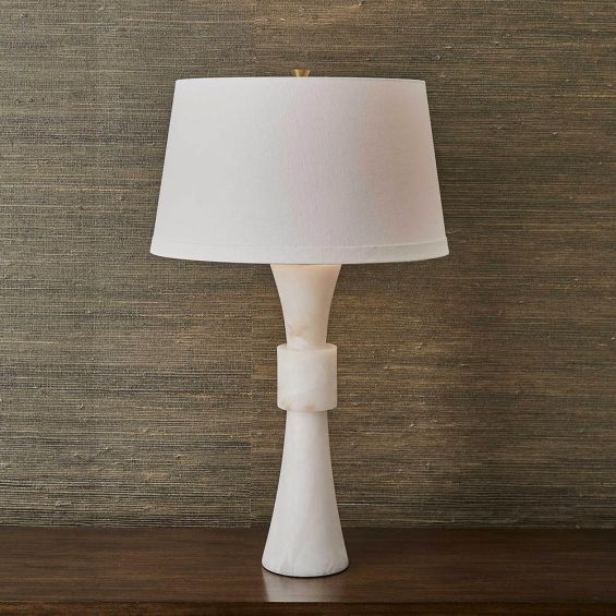 White alabaster lamp with linen shade