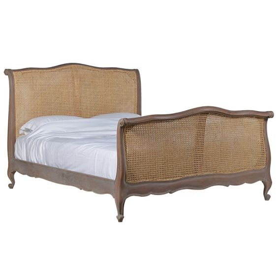 French washed brown finish rattan king-size bed