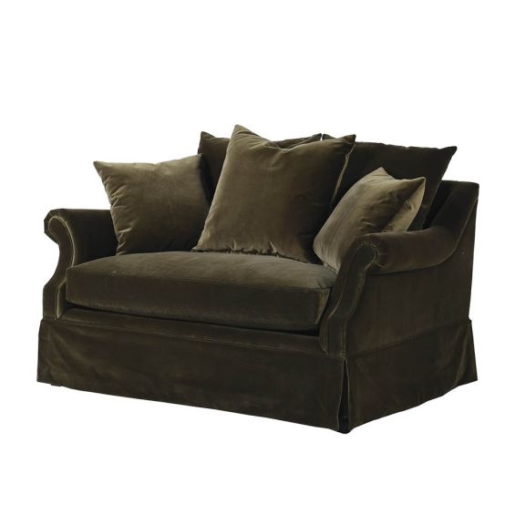 Classic design, green upholstered velvet sofa