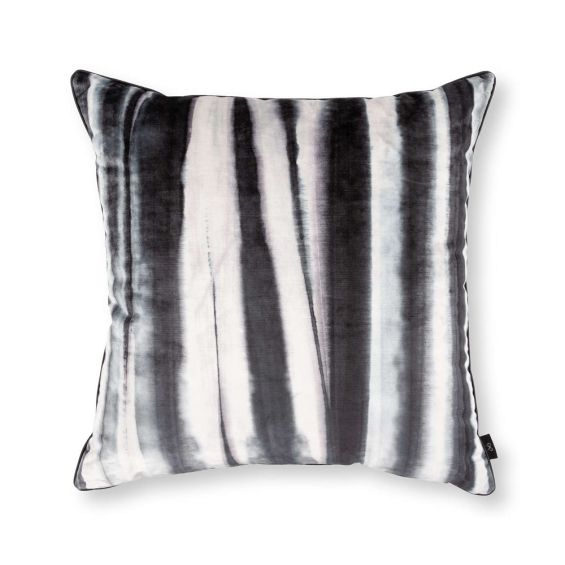 Luxurious monochrome striped velvet cushion