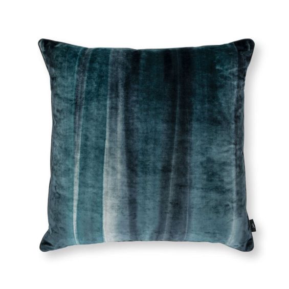 Luxurious teal blue striped velvet cushion