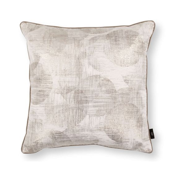 Luxurious neutral square cushion with a foil velvet print