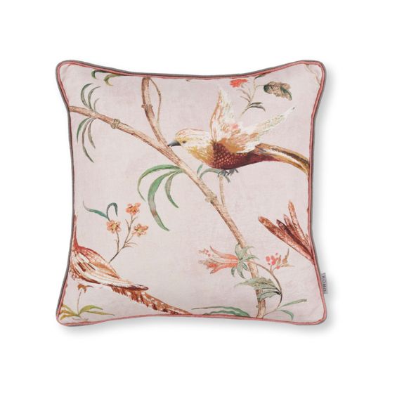 A stunning cushion by Romo with a gorgeous bird illustration and beautiful pink-toned finish