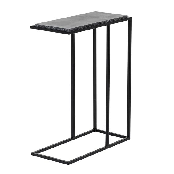 A stylish modern side table with black marble table top and black iron frame