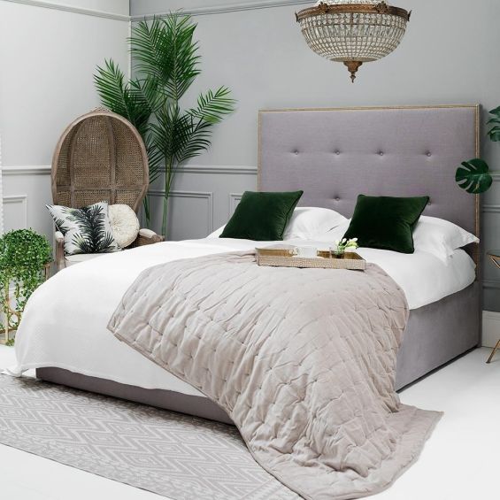 Glam gold square studded bed with buttoned detailing