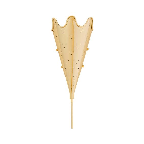 A luxurious solid polished brass wall lamp with a perforated and lacquered finish