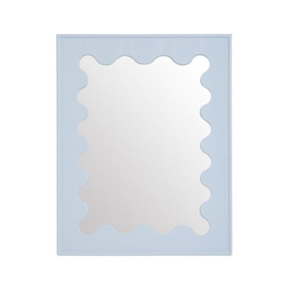 Glamorous glossy blue framed mirror with a  ripple design