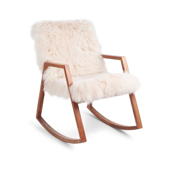 Stunning nordic design rocking chair with sumptuous sheepskin upholstery