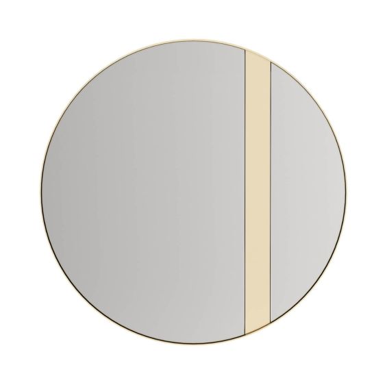 Large round bronze mirror with gold stainless steel frame and added detail