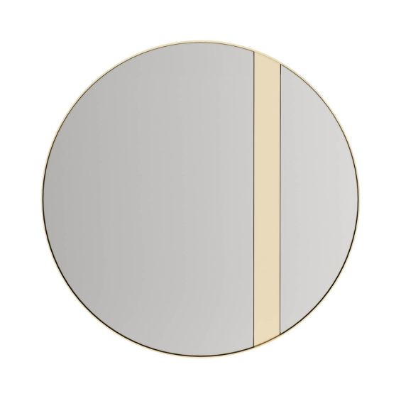 Large round bronze mirror with gold stainless steel frame and added detail