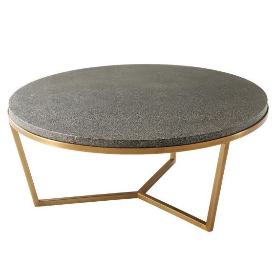 Round coffee table in shagreen finish with brushed brass geometric legs
