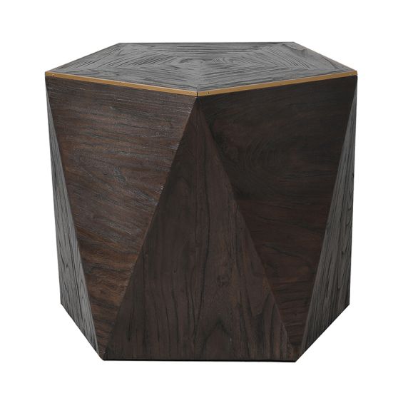 Hexagonal Elm & Copper End Table