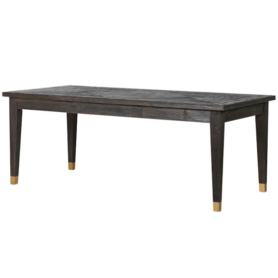Rectangular elm dining table with copper feet