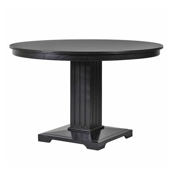 Sleek black round dining table with column