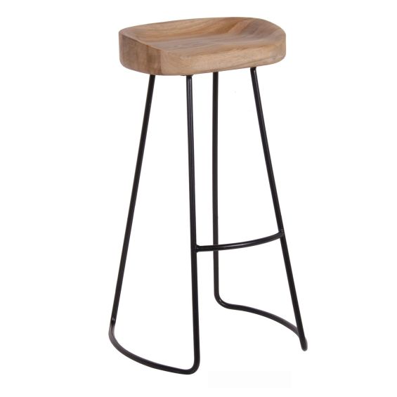 Oak seat bar stool with tall sleek metal legs
