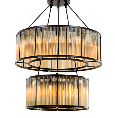 Luxury glass strip 2 tier bronze chandelier 