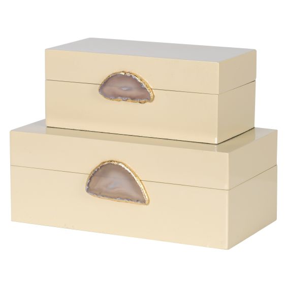 Set of 2 sleek cream boxes with agate stone detailing
