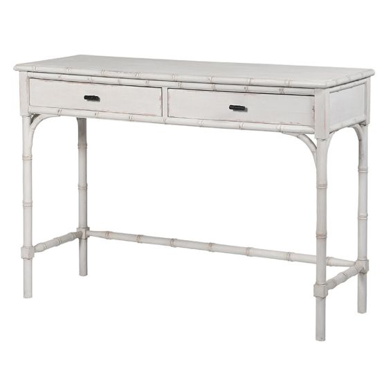faux bamboo console table with white distressed finish