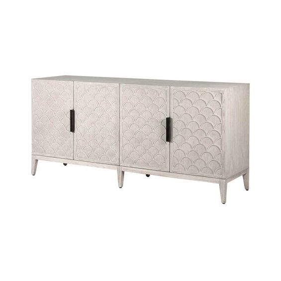 4 door sideboard with scallop detail in grey-wash finish