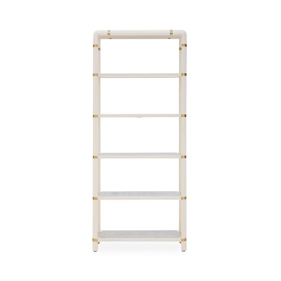 A luxurious Ivory lacquer-coated mahogany etagere with brass cuff details