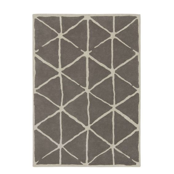 Hand-tufted geometric rug in dark brown and light brown