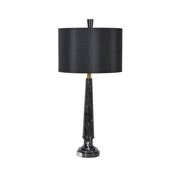 A classic black marble table lamp with a matching shade