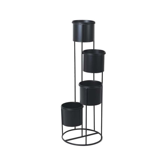 A sleek and chic plant stand with cascading heights and a black iron frame
