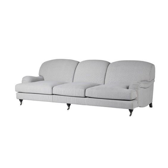 The elegant, classic shape sofa with gentle striped upholstery