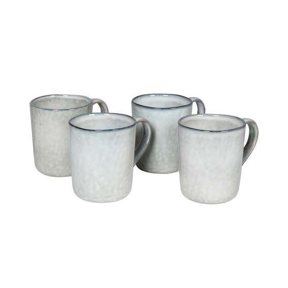 Understated, elegant set of four mugs with dark rim
