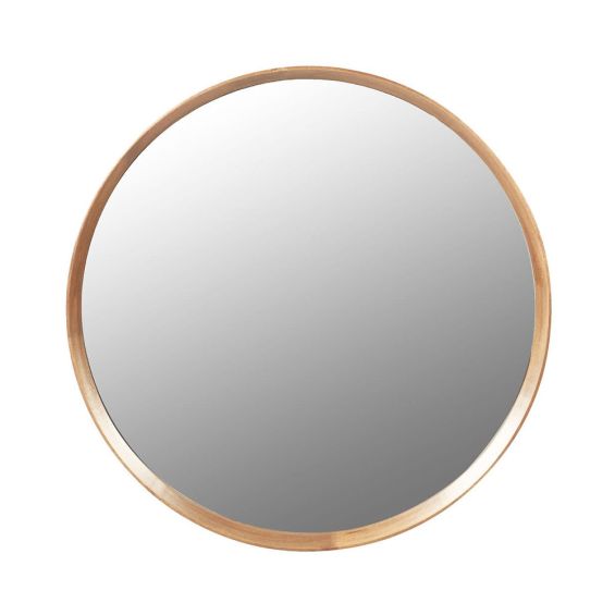 A chic, natural wood round mirror