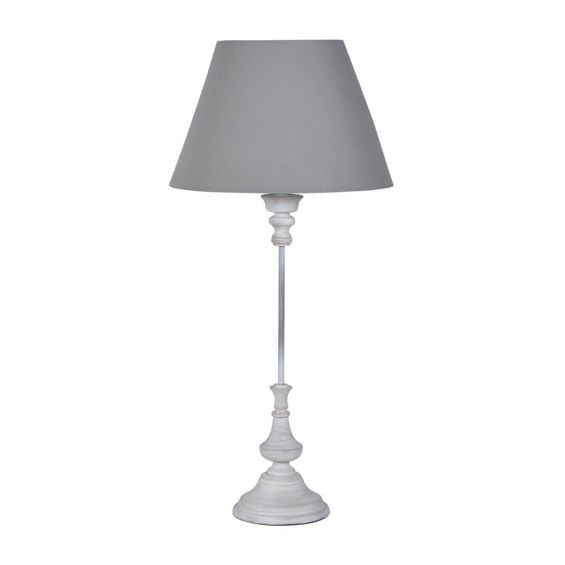 Tall and slim table lamp with shapely base and grey shade