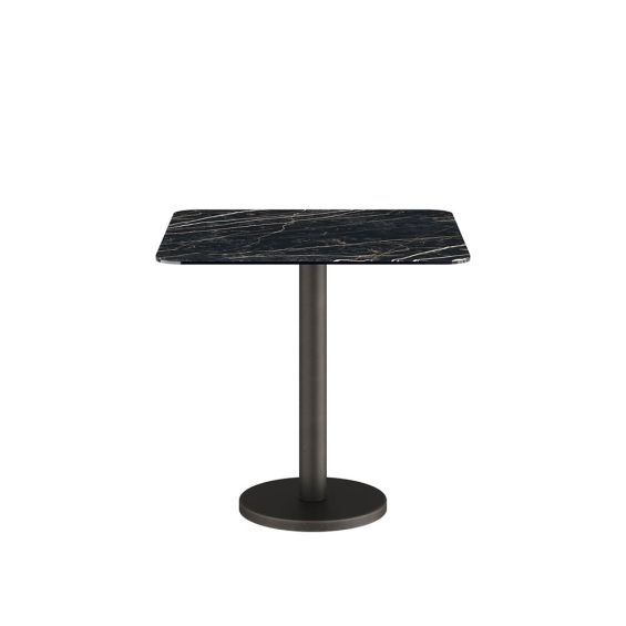 Square top bistro table in four different neutral finishes