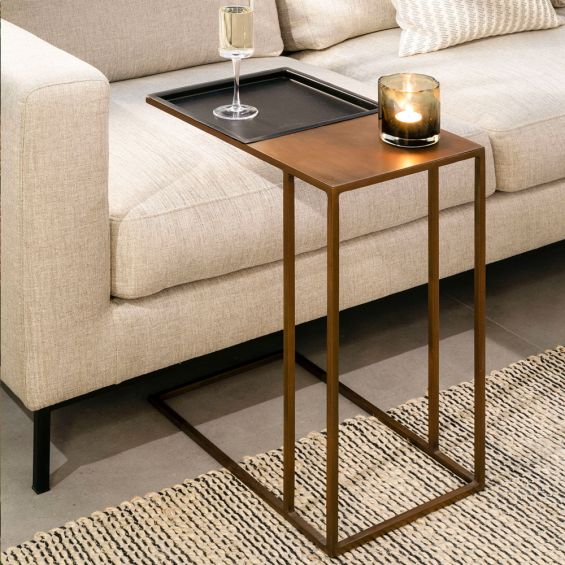Dark bronze side table with black insert
