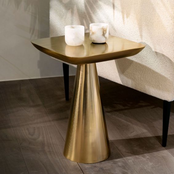 Square shape gold side table with rounded top edges