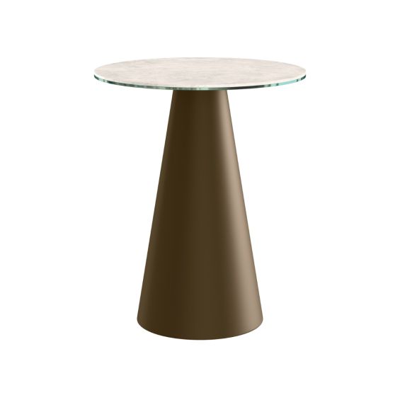 Metal base side table with ceramic top