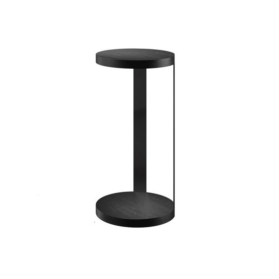 Black wooden side table with circular top and base