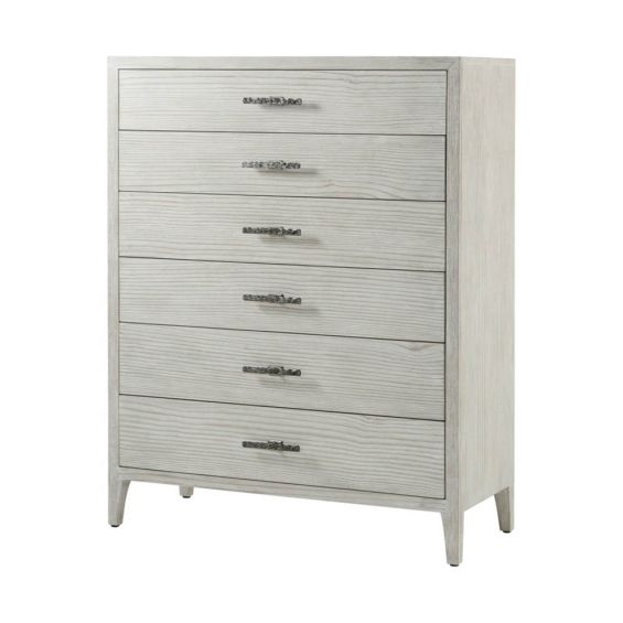 Tall six drawer whitewashed wooden chest