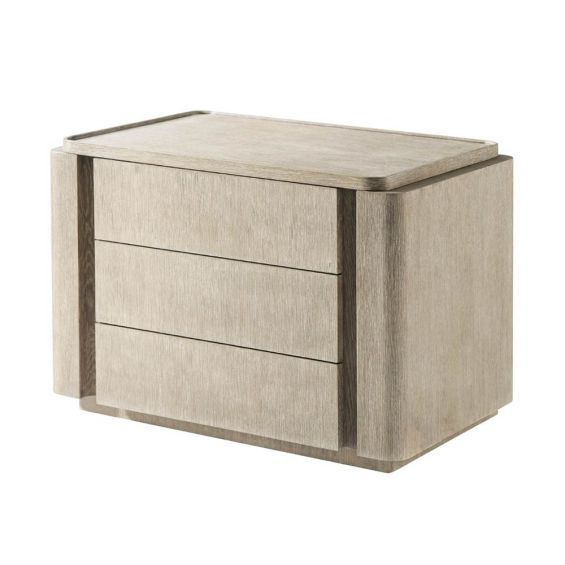 Light brown bedside table chest with three drawers
